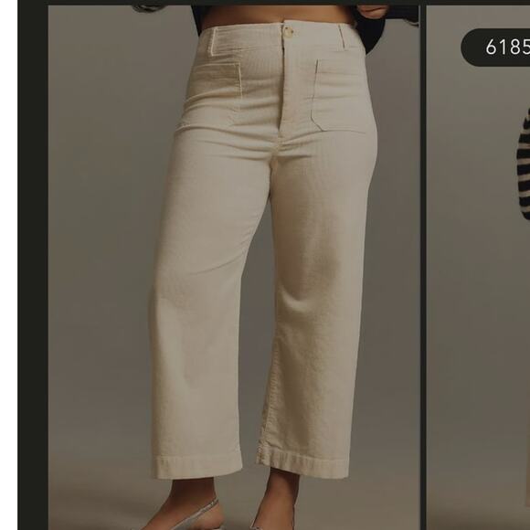 Anthropologie by Maeve The Colette Corduroy Crop Wide-Leg Pants Ivory size 32 - Picture 5 of 11